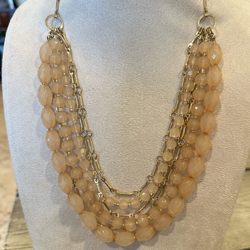 Elegant Gold and Cream/ taupe Beaded Necklace six row